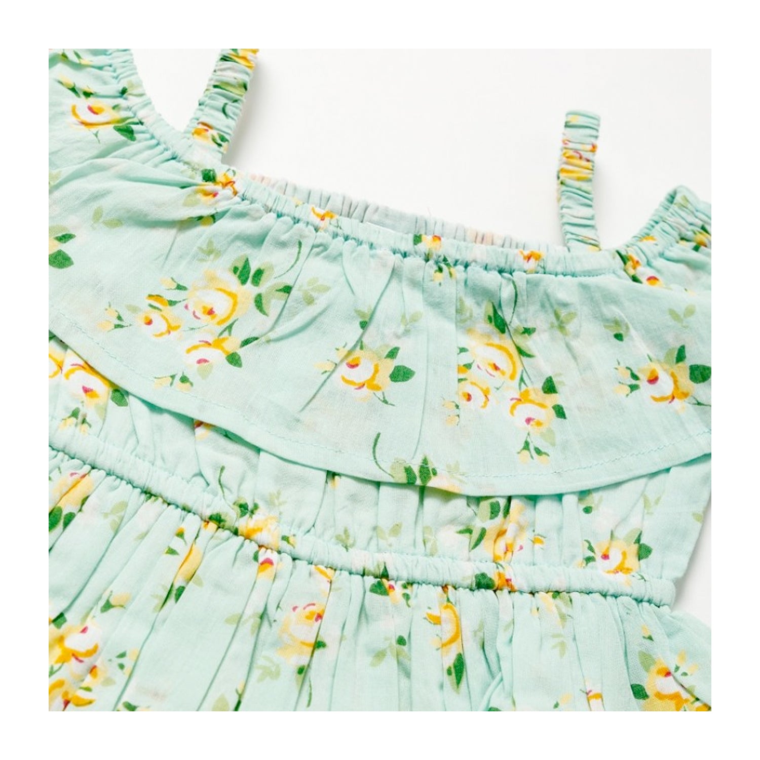 Green Girls Floral Print Bardot Dress With Pockets
